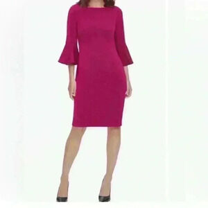 Eliza J Raspberry Dress Fushia Bell Sleeves Pockets Retail $189